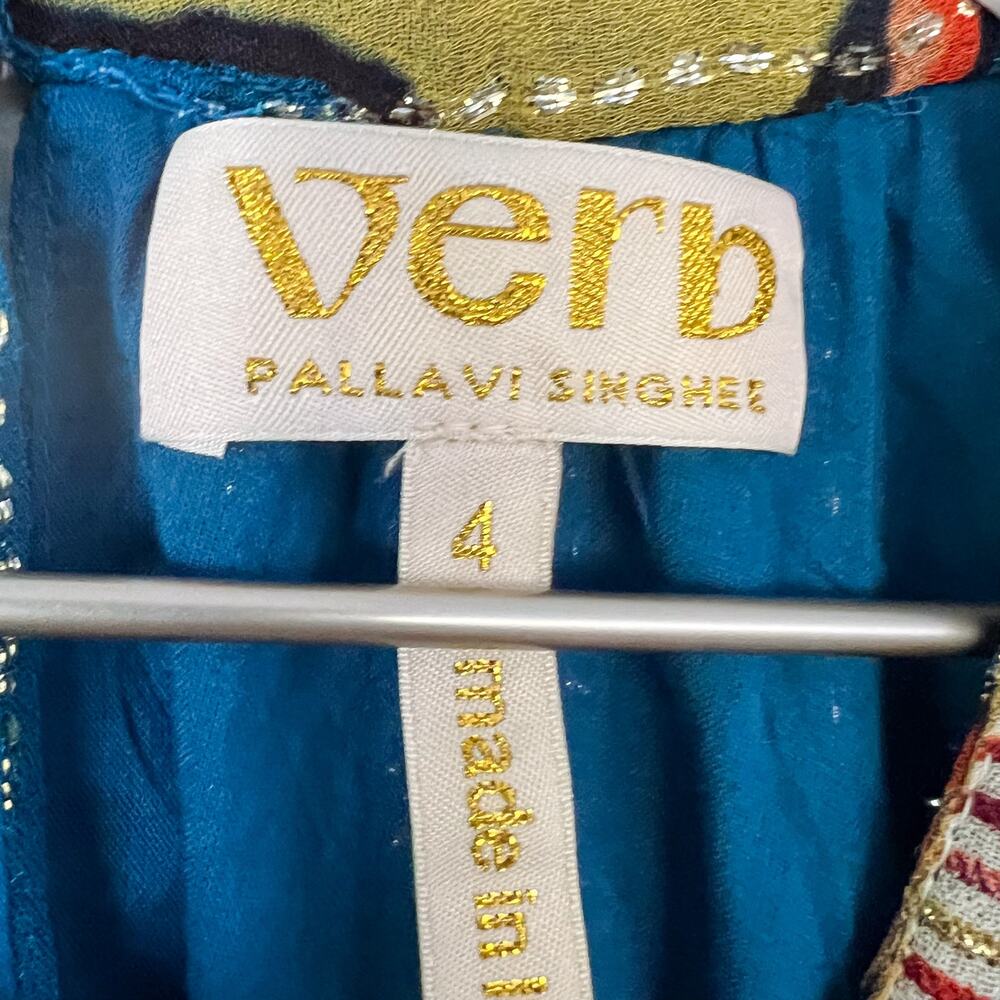 Verb Pallavi Singhee Eulalia Blue Shimmer Tunic Dress 4 Boho Metallic Anthro - Picture 5 of 6